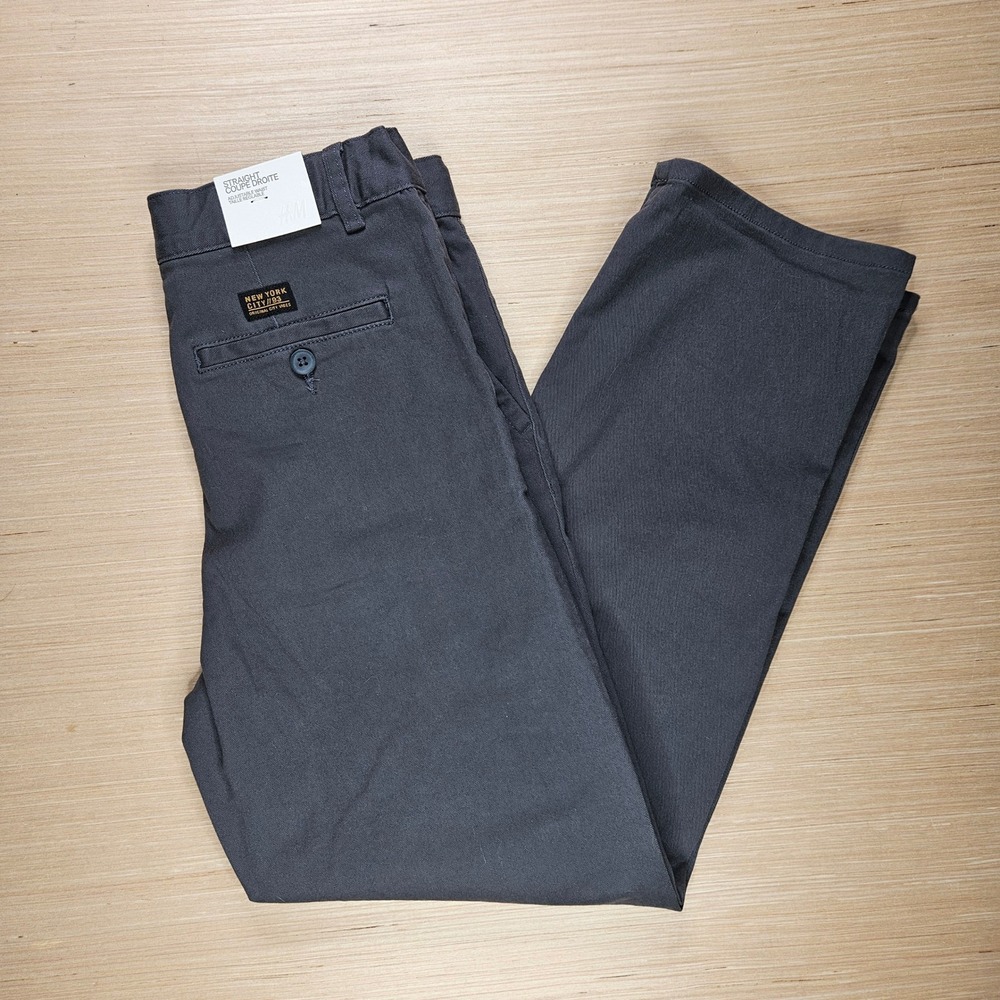 H&M Straight Chino Pants Boys 16 28x26.5â Gray Adjustable Waist Urban Street NEW